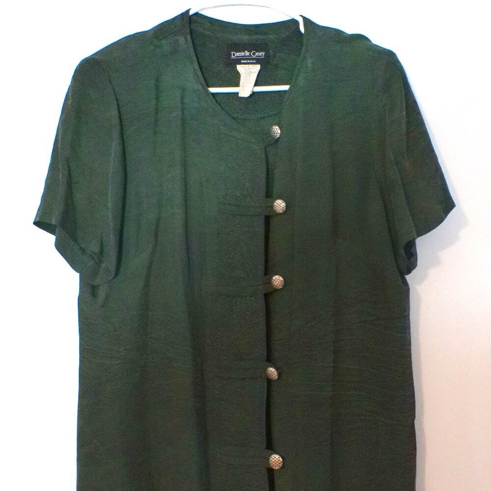 Vintage 90s Minimalist Blouse Women’s Size 10 Green Textured Button Front Top US